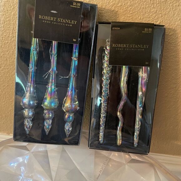 Robert Stanley Glass Iridescent Icicle Ornaments set of 6 New in Package - Picture 5 of 10